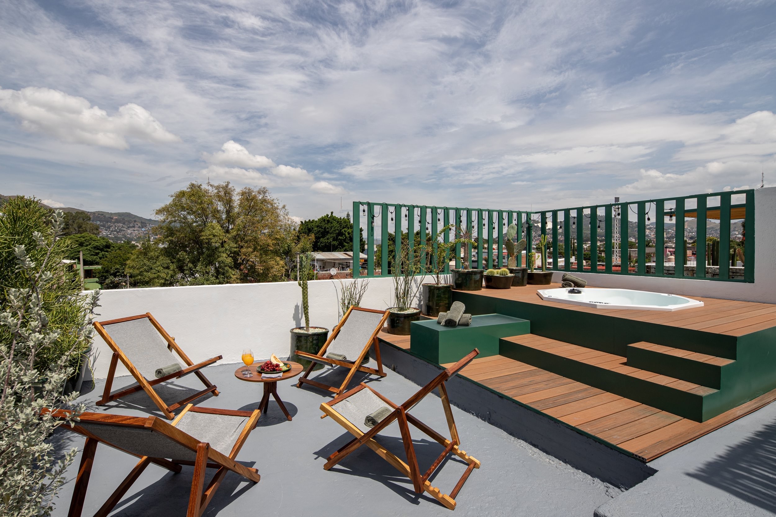 Rooftop terrace with a hot tub at Villa Noria, Oaxaca