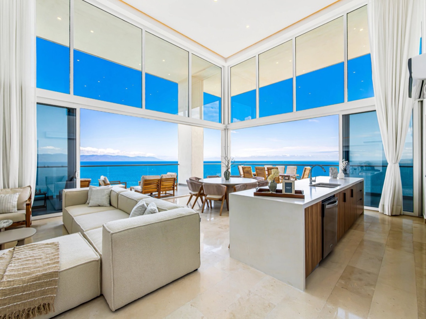 Oceanfront living room in Puerto Vallarta